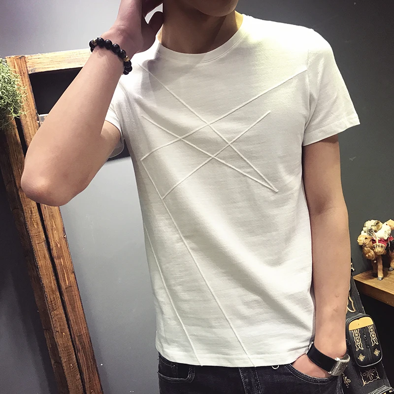 

Men's T-shirt 2019 summer new plain slim short sleeve T-shirt loose casual round collar personality youth men's wear