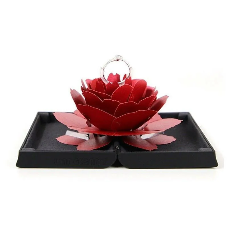 3D Pop Up Rose Ring Box Wedding Engagement Jewelry Storage Holder Case Bump