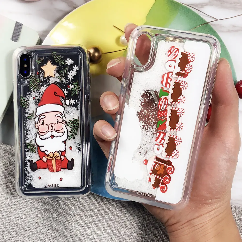 Рождественский чехол caseier Quicksand для iphone x 7 8 6 6S Plus мягкий из ТПУ со снежинками IPhone X r