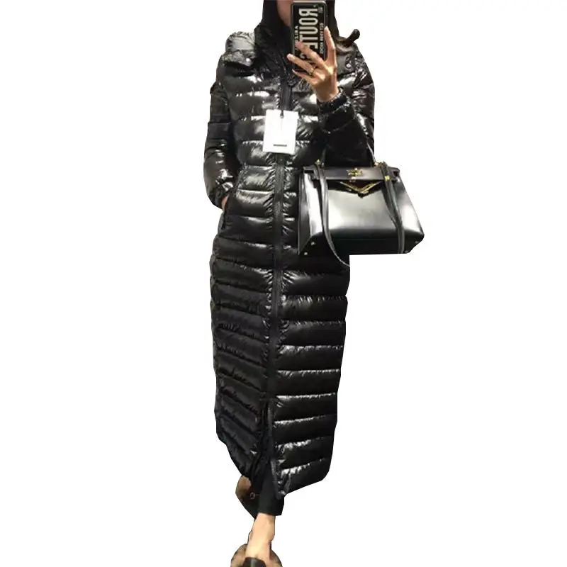 

2018 New Plus size Autumn Winter Womens Down Jacket Lengthen Hooded Thick Warm White Duck Down Jacket Coat Parkas Female PJ337