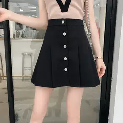 2019 летняя новая юбка трапециевидной формы с высокой талией xue sheng qun летняя юбка плиссированная однобортная юбка