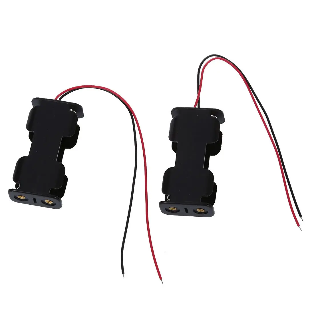 

FULL-2 Pcs Black Plastic Battery Holder Case w Wired for 2 x AA Batteries