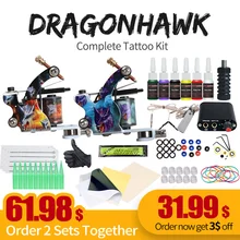 Complete Beginner Tattoo Kit Machine Guns Inks Needles Tattoo Power Supply D1025GD