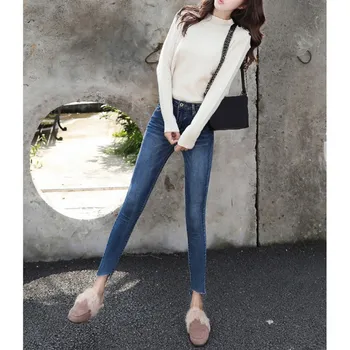 

2018 New Fashion Women Pencil Jeans Vintage Ripped Holes Destroyed Skinny Denim Pants High Stretch Irregular Trousers