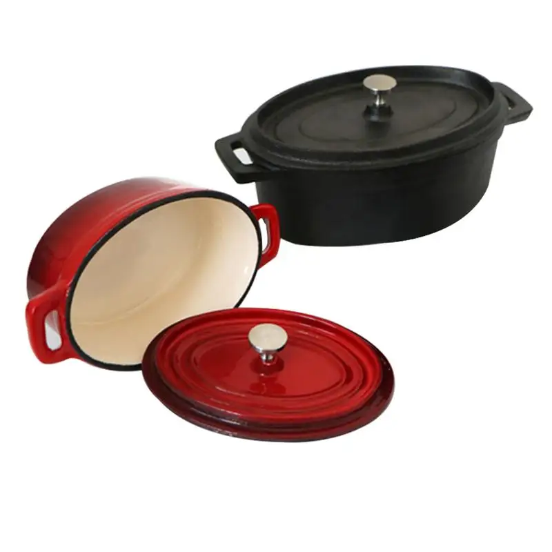 Newly Creative Dutch Ovens Enameled Cast Iron Covered Casserole Oval Anti scalding Handle Mini