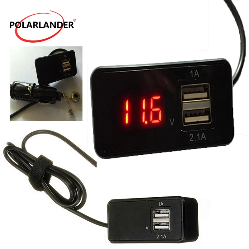 2 in 1 Dual USB Battery Volt Meter Gauge 12 V Digital LED Car Voltmeter