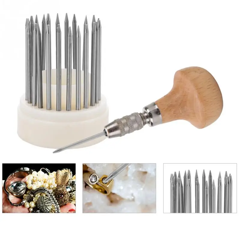 

23pcs Bead Grain Tools Set Graver Beader with Graver Wood Handle for Goldsmith Diamond Stone Setting Graver Jewelry Tool