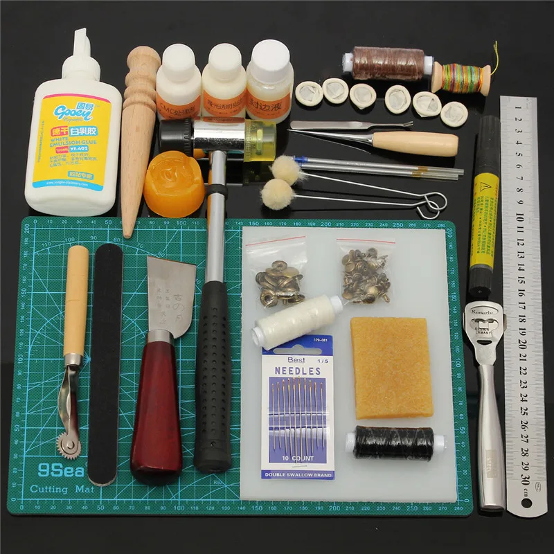 

1 Set Durable Leather Craft Tools Professional DIY Hand Sewing Stitching Punch Carving Work Saddle Groover Kit