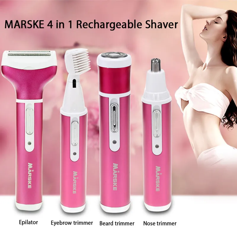 

MARSKE 4 In 1 Rechargeable USB Electric Epilator Hair Removal Nose Beard Eyebrow Trimmer Female Shaver Depilator Machine hotsale