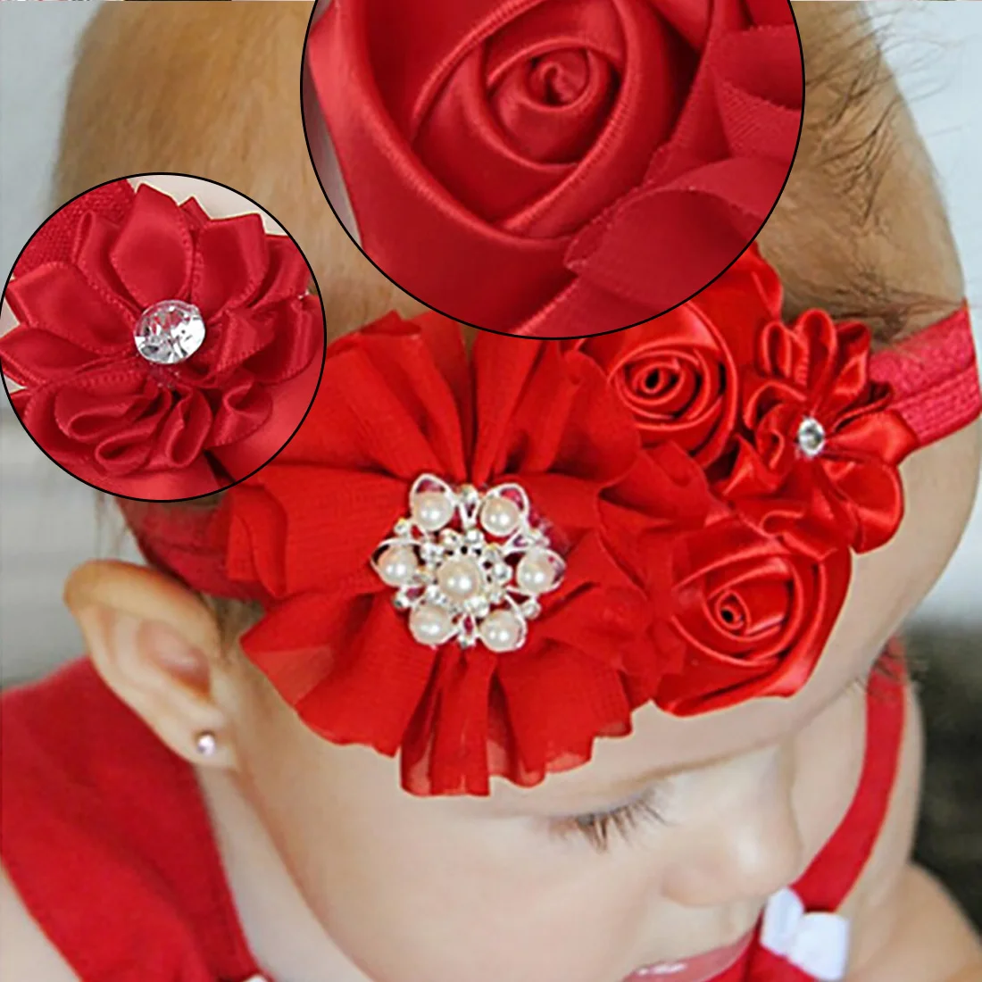 

Rose Diamond Infant Kid Headband Cute Soft Elastic Newborn Baby Chiffon Hair Band Girl Headwear Gift