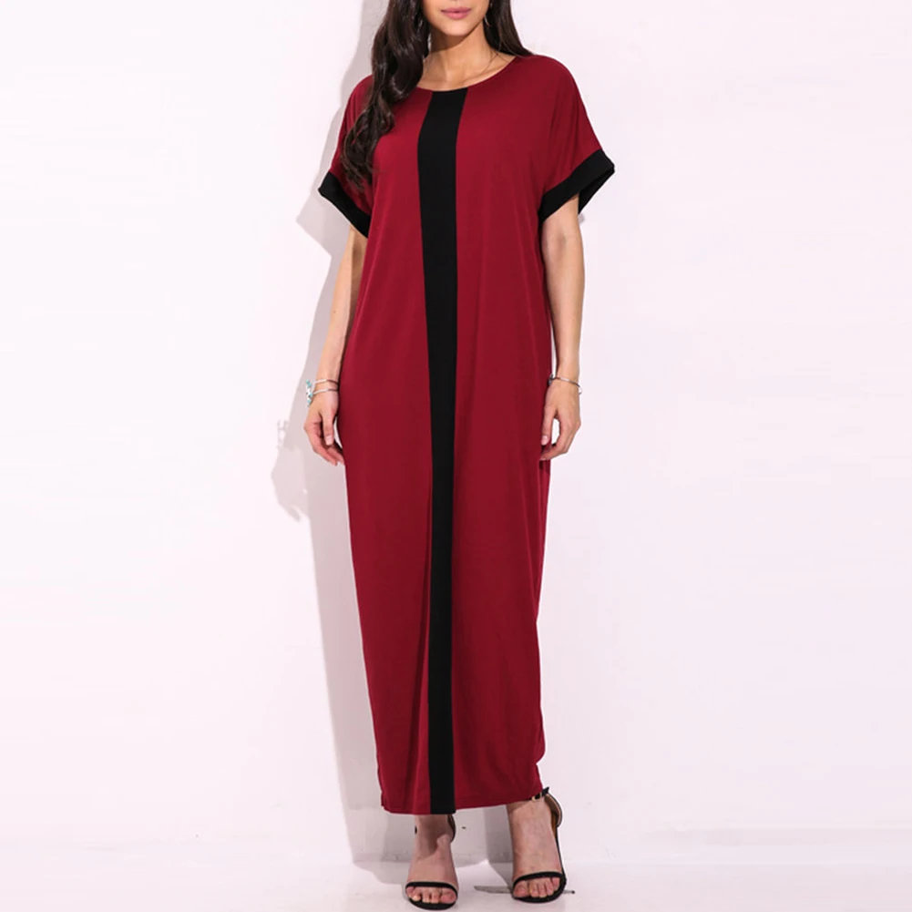 

Plus Size 3XL 4XL 5XL Robe Dresses Women Contrast Panel Shirt Dress O Neck Short Sleeve Casual Loose Maxi Long Dress Summer 2019