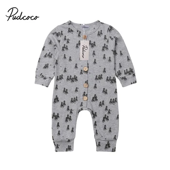

Newborn Baby Boys Girl Infant Trees Print Romper Jumpsuit Autumn Cotton Outfit Toddler Kids Buttons Autumn Rompers Overalls Tops