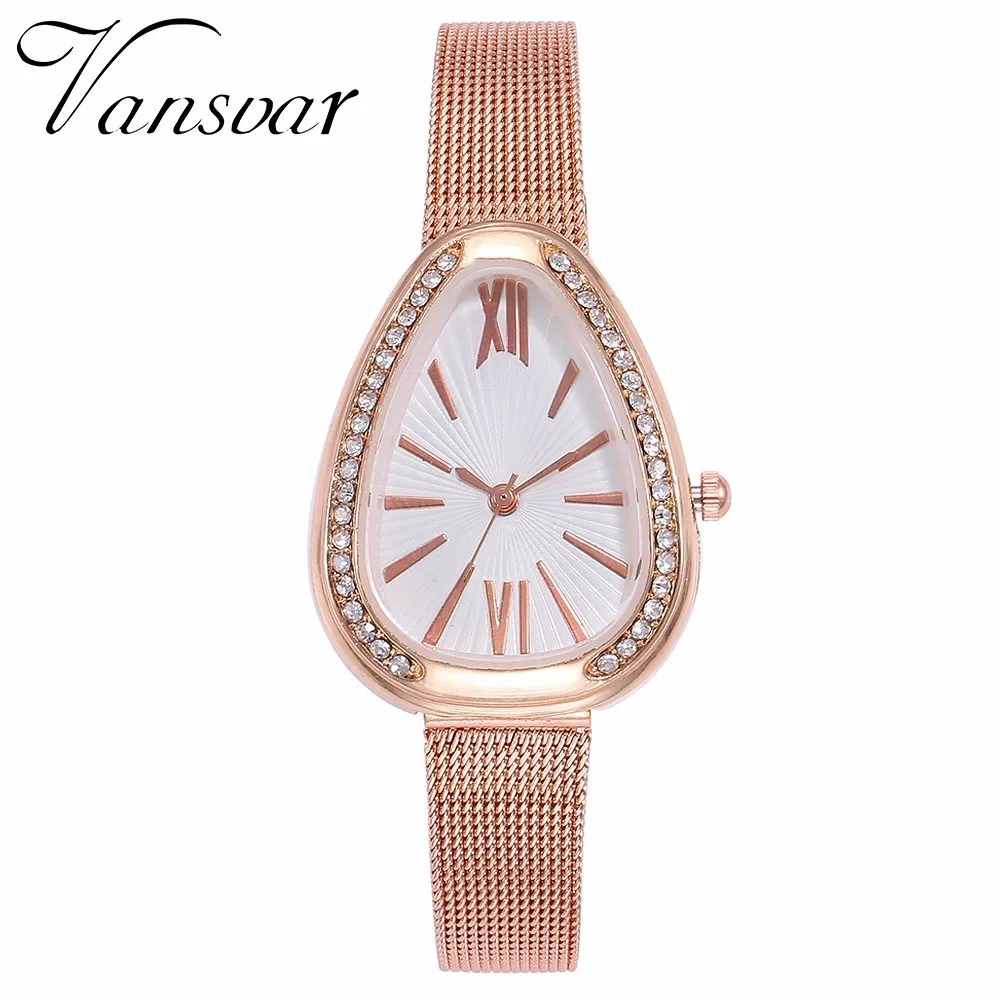 

Dropshipping Rose Gold Fashion Steel Women Rhinestone Watches Casual Ladies Irregular Shape Quartz Watches Relogio Feminino