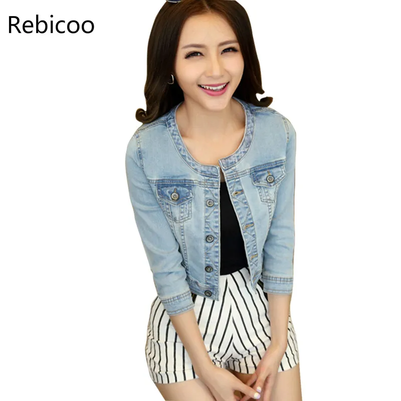 

2019 Women Jeans Jacket Spring Autumn Coat Three Quarter Sleeve Short Denim Jacket Casacos Femininos Ladies Outerwear