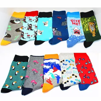 

PEONFLY 1 pair men socks cotton funny crew socks cartoon animal hajar dog women socks novelty gift socks for autumn winter