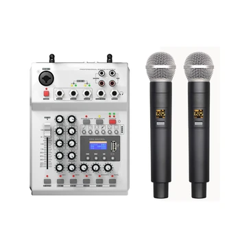 

LEORY Wireless KTV Mixer Microphone Mono Audio Mixing Input 48V Phantom Power 2 Microphone For KTV F-12T-USB