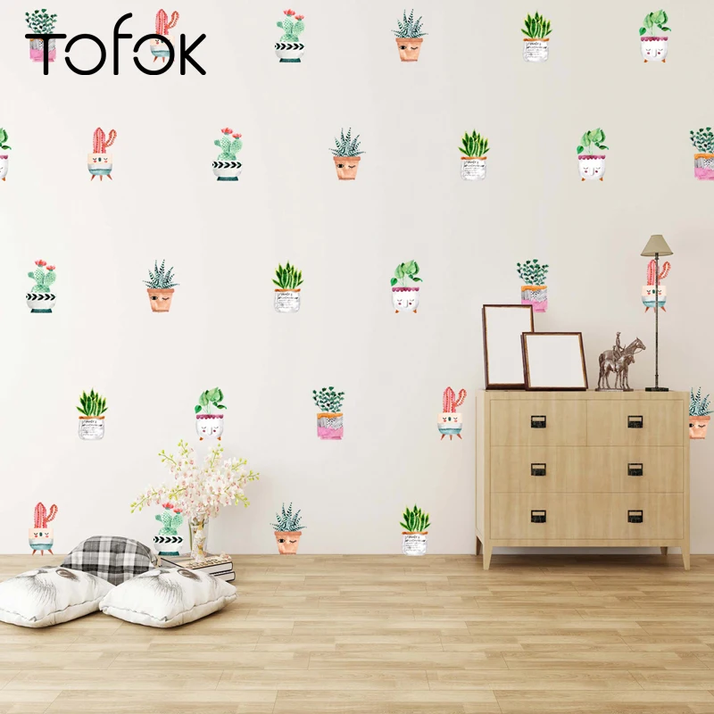 

Tofok PVC 6pcs/set Succulent Plants DIY Wallpaper Fresh Pastoral Style Living Room Study Mural Decals Fridge Cabinet Sticker