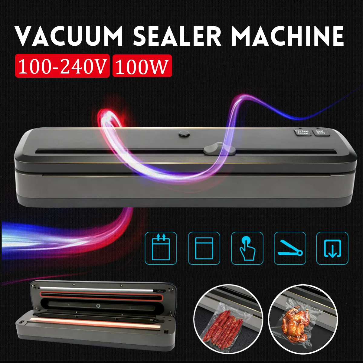 

Automatic Household Food Vacuum Sealer Packaging Machine Vegetables Fruit Fresh Protector for All Size Vacuum Bag 100-240V 100W