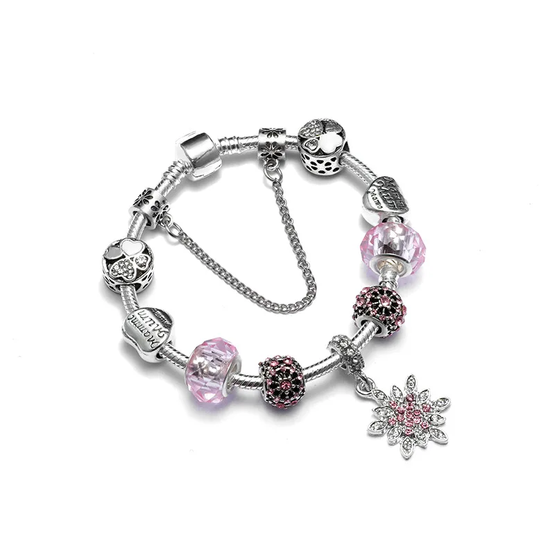 

Sexy Mom Charm Pan Bracelet Silver Color Heart Flower Snow Bead Bracelets & Bangles Fashion Jewelry Gift For Women Dropshipping