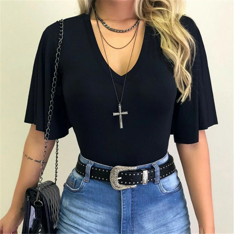 

Women Blouse Casual Solid Color Ladies Shirt Fashion Ladies Blouses Summer Casual Women Blouse V Neck Womens Tops And Blouses