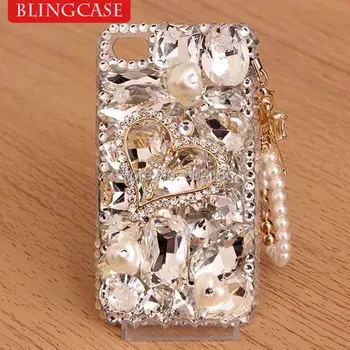 

Woman Lady Girl Phone case For iphone 11 Pro X XS Max XR 6 6s 7 8 Plus 5 5S Love Pearl Big Rhinestone case Diamond Cover