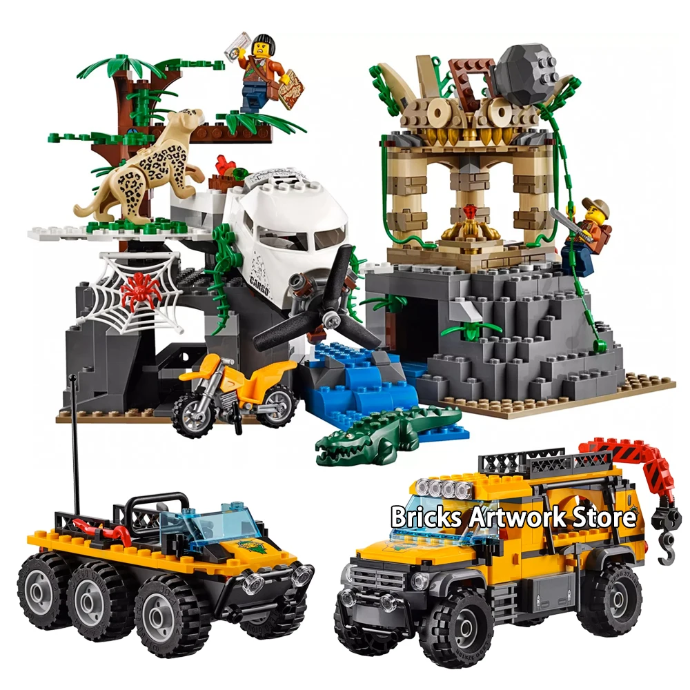 

870pcs Bricks 02061 Fit City 60161 Jungle Exploration Site Helicopter Minifigs Figures Set Model Building Blocks toys Kids Gifts