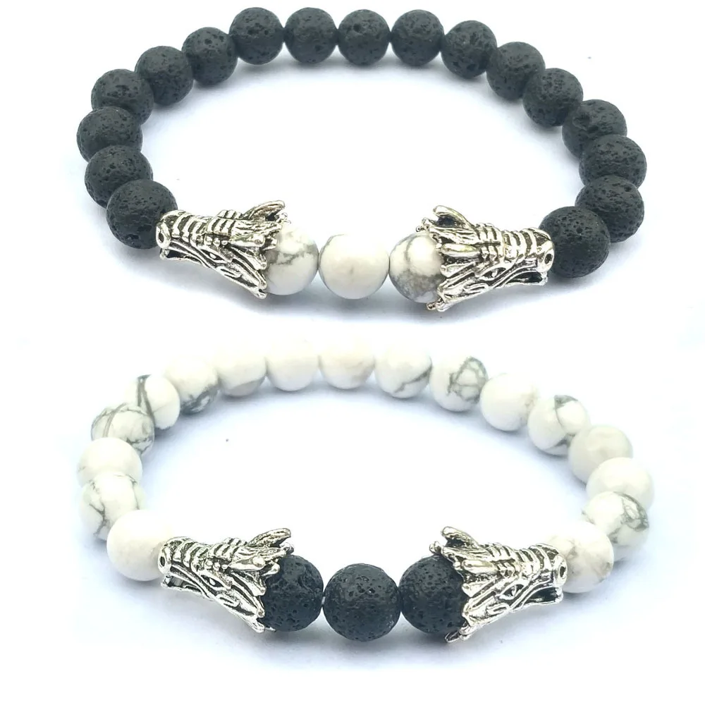 Дракон головы 8 мм Howlite камень искусственный эфирное масло диффузор браслеты