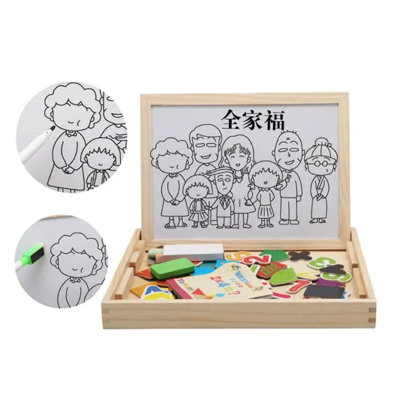 

Baby Wooden Multifunctional Digital Board Toys Double Side Magnetic Board Jigsaw Puzzle Educational Drawing Toy Painting Art kit