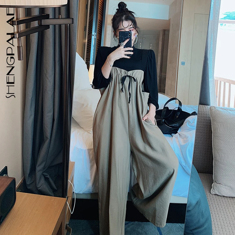 

SHENGPALAE 2019 Solid Color Korean Fashion Women Loose Trousers All-match Big Size New Summer Wide Leg Jumpsuit Tide FM963