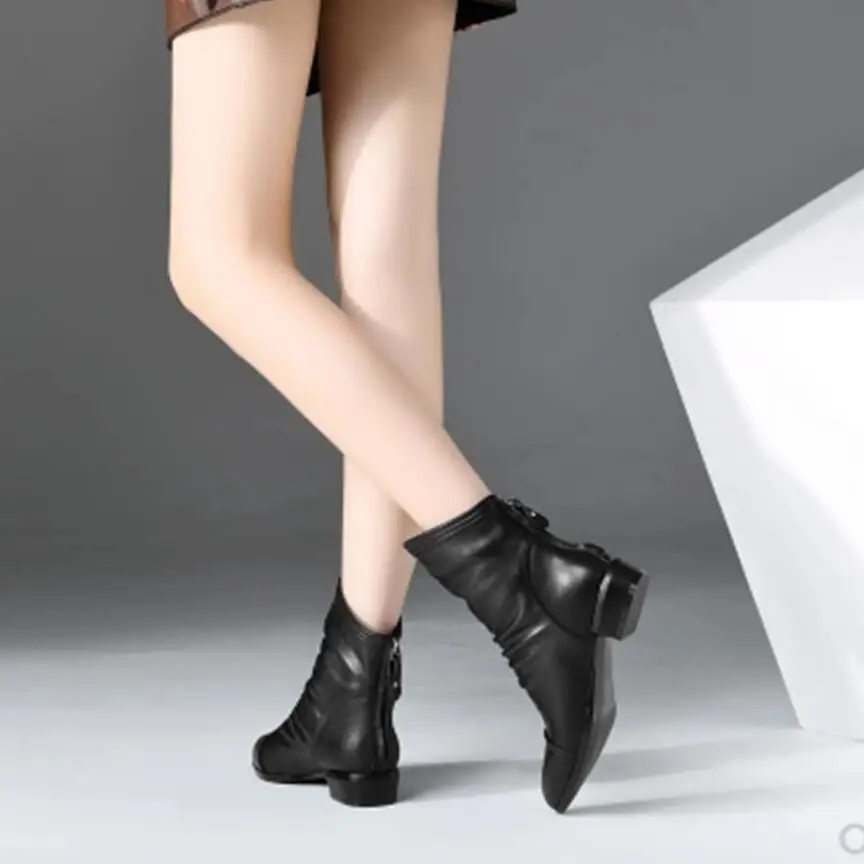 Black Martin Ocasionales Tobillo Señaló De Mujer Planos Muje Para Tamaño Botas Cremallera Plus Pu Zapatos wqA6MWWnP1