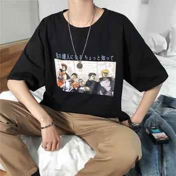 

2019 Summer Men's Fashion Trend Printing Short Sleeve White/blue/blue Loose Cotton Clothing Round Collar T-shirts Size M-2XL