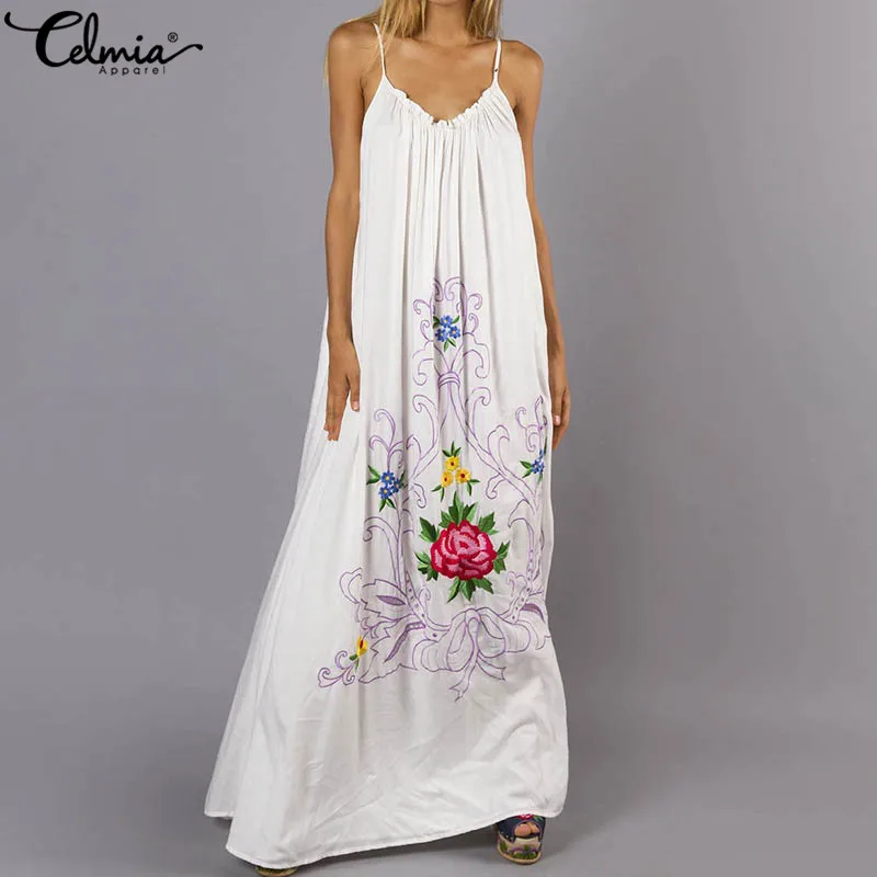 Celmia زائد حجم الصيف البوهيمي اللباس 2019 جديد إمرأة مثير الأشرطة الأزهار طباعة فساتين حزب أكمام الشاطئ ماكسي طويل Vestidos