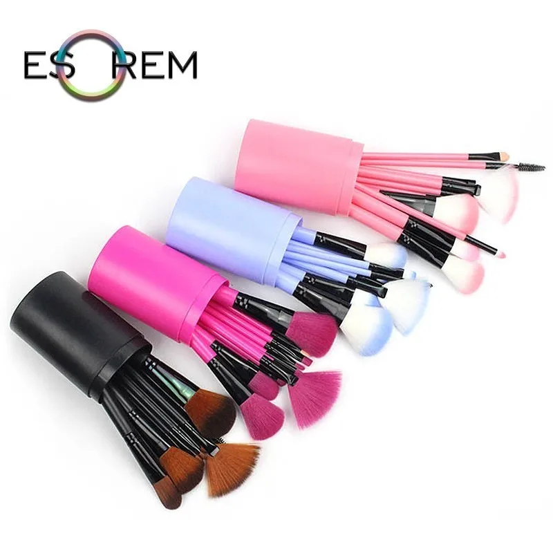 

ESOREM Portable Cosmetic Case Travel Makeup Brushes Round Pen Holder New Eye Eyeshadow Brush Cosmetic Set Blending Beauty 12pcs