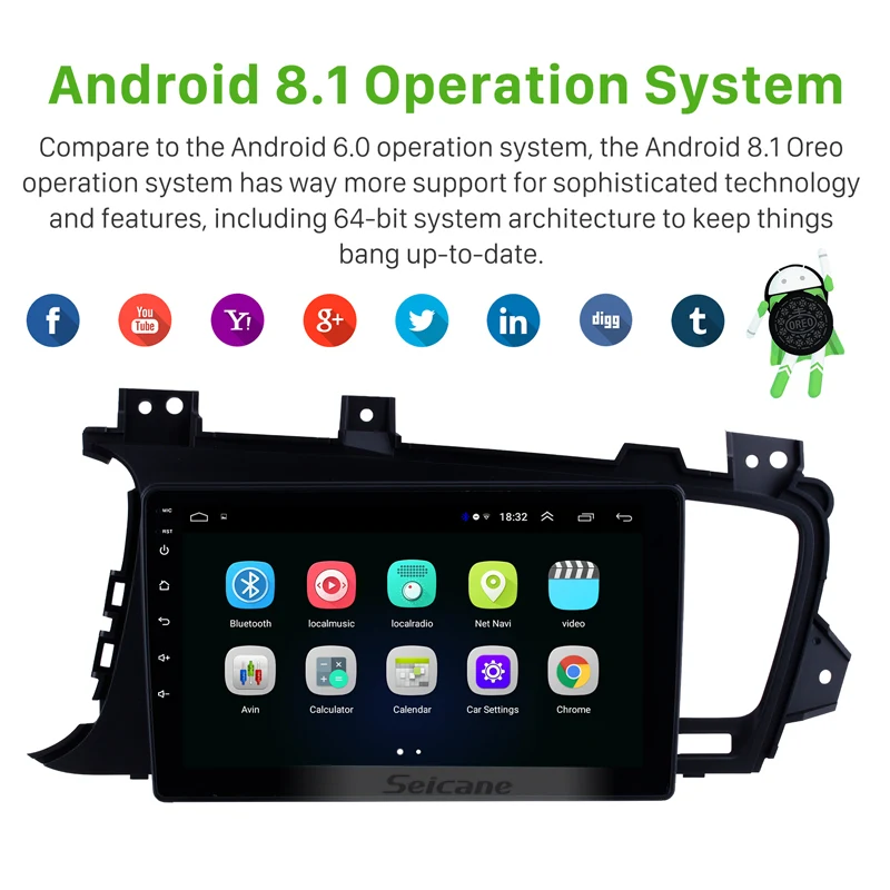 Sale Seicane 9" touchscreen Android 8.1 GPS Navigation System for 2011 2012-2014 Kia k5 LHD Car Stereo WIFI Bluetooth SWC Digital TV 1