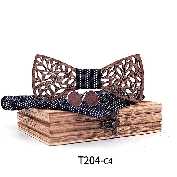  2019 new black walnut handmade 4PCS bow set men's BowTie and handkerchief cufflinks handkerchief ti