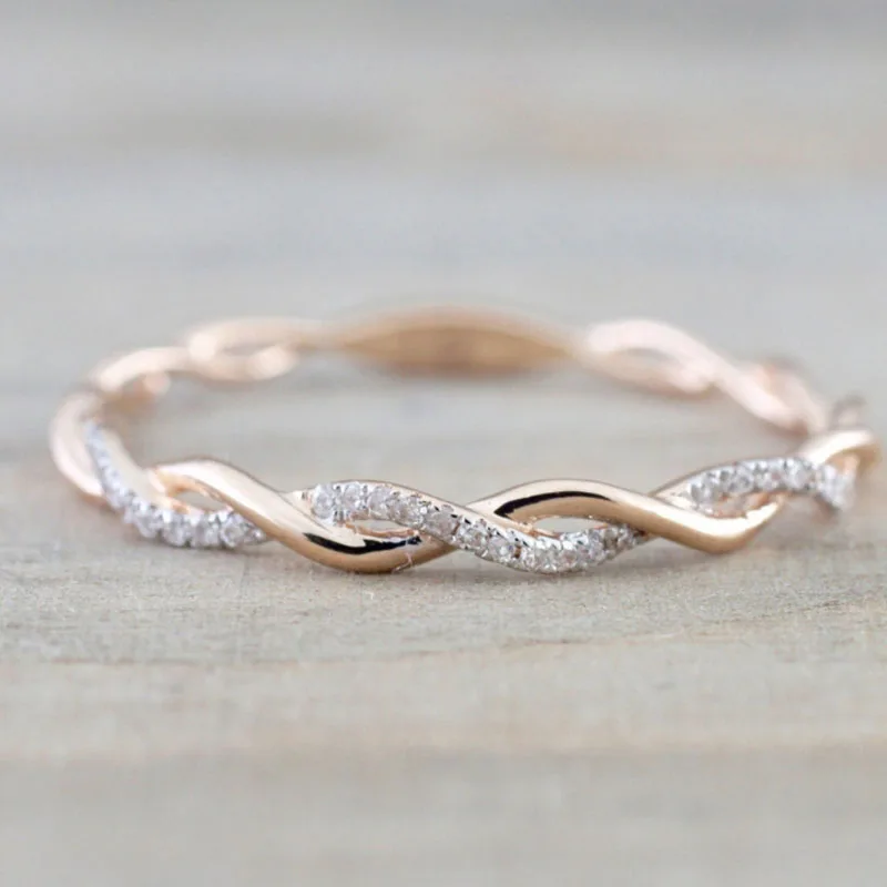 

Sale Rose Golden Twist Classical Cubic Zirconia Wedding Engagement Ring for Woman Girls Austrian Crystals Gift Rings