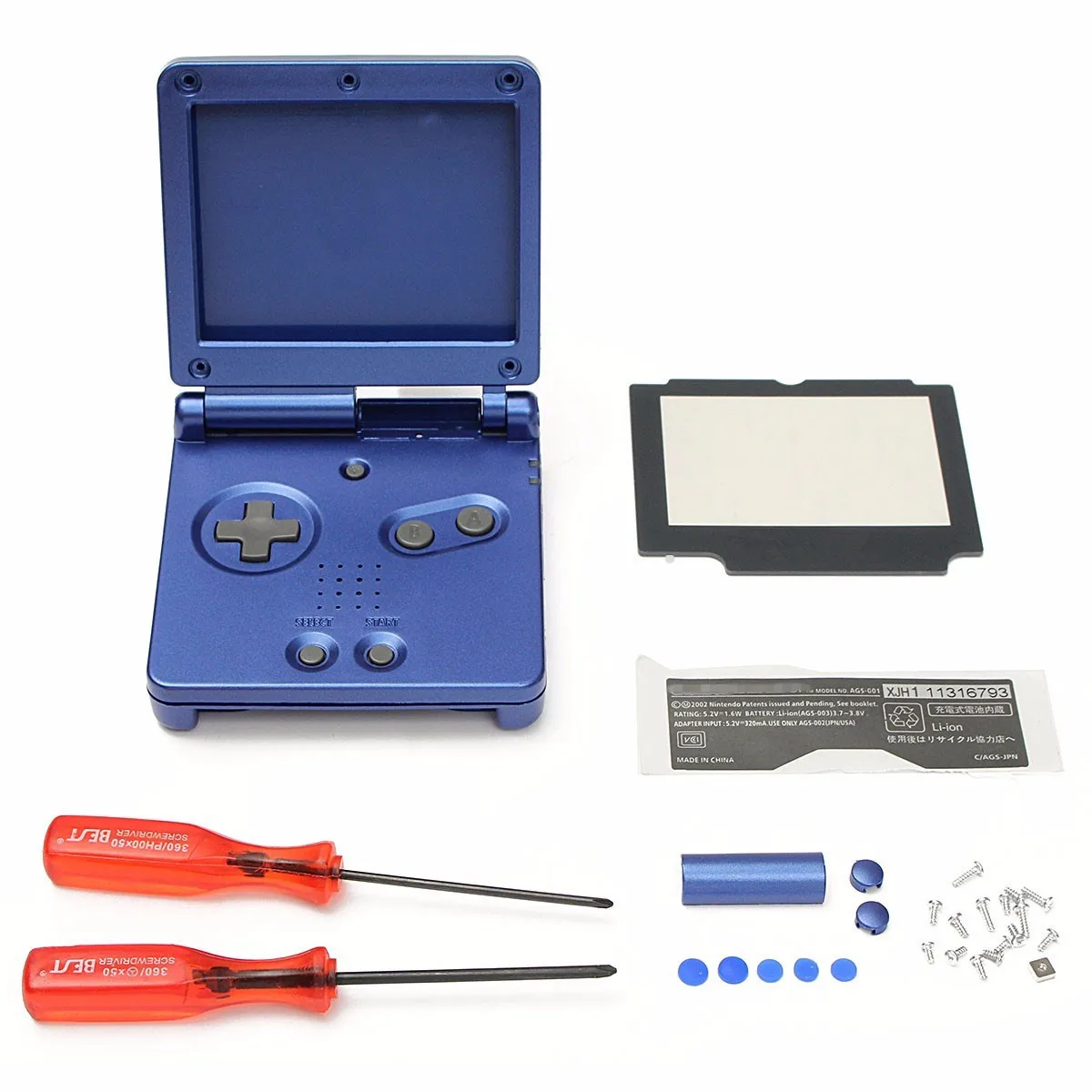 1 Set Blue Shell Housing For Gameboys Advance SP Replacement Case Full Housing Shell +Screen Cover+Tool For Nintendos For GBA SP