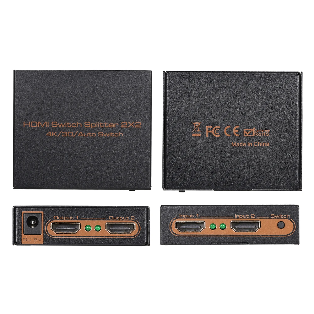 HD Splitter 2 IN 2 Out Switcher 2x2 switcher with 4K Full HD 1080P 3D Effect for Laptop/STB/XBOX/Projector HD Splitter 2 IN 2 Out Switcher 2x2 switcher with 4K Full HD 1080P 3D Effect for Laptop/STB/XBOX/Projector