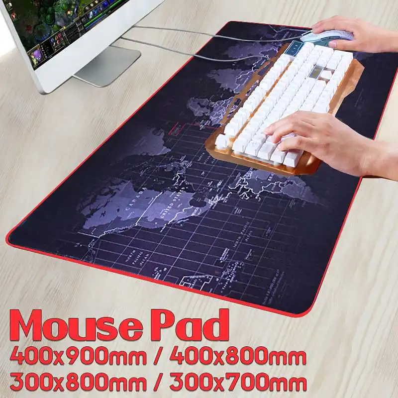 Large Size Computer Keyboard Mat 600x300/700x300/800x300/900x400mm World Map Locking Edge Mouse Pad