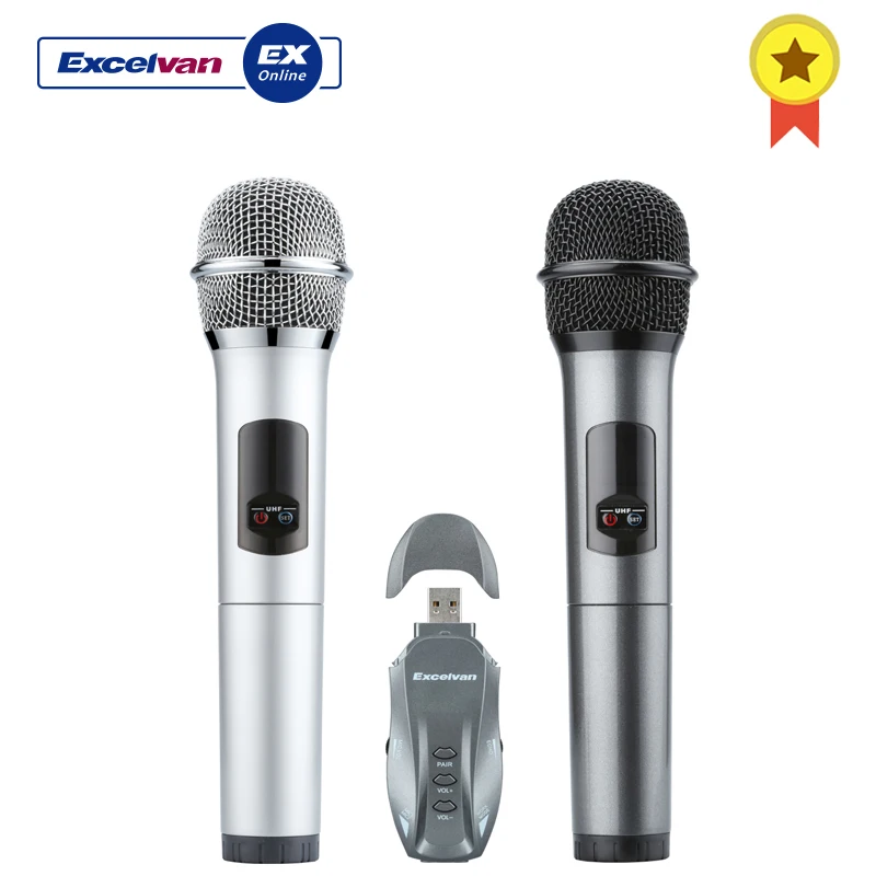 

Excelvan K18-U Wireless Microphone Professional Bluetooth Two Handheld Microphone With Receptor 10 Channels LED Display
