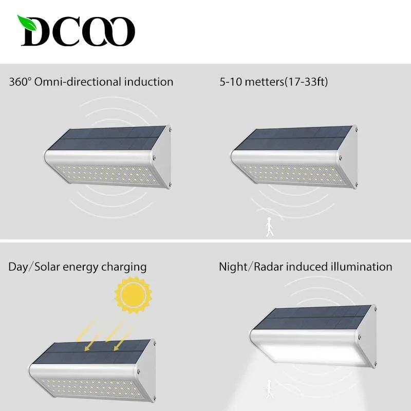 DCOO 1000lm яркий Солнечный свет 56 LED радар Датчик движения силовая лампа для