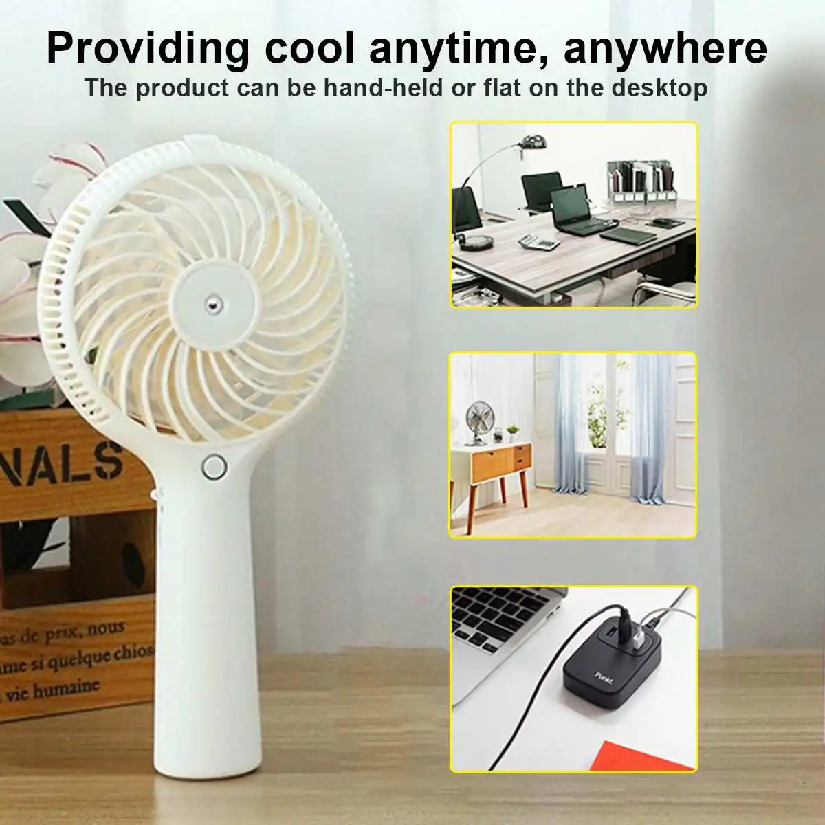 

Mini Portable USB Fan With Spray Charging Office Desktop Student Home Small Handheld Spray Fan Outdoor Travel Air Cooler