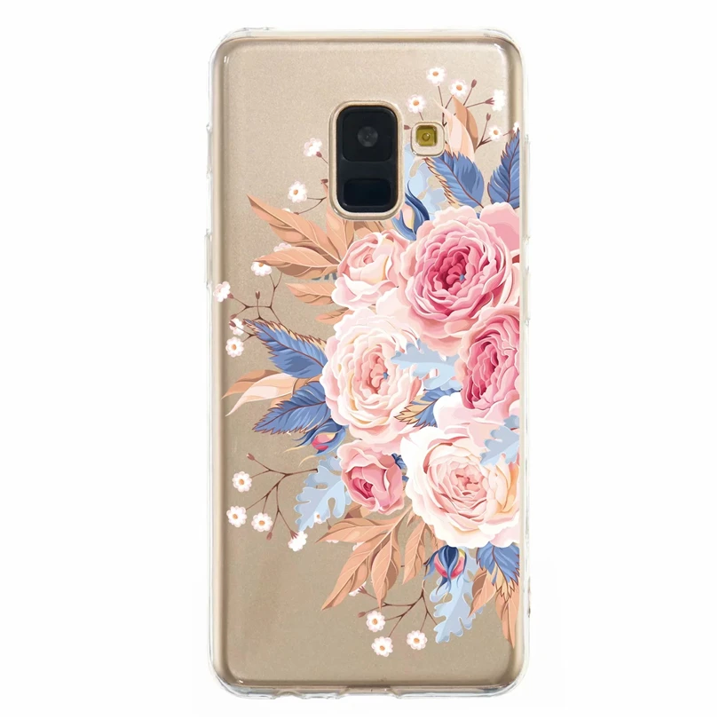 

Soft Silicone Clear Phone Case For Samsung Galaxy A5 2017 A6 A7 A8 Plus 2018 Painted 3D Relief Flower TPU Case Back Cover Lenn