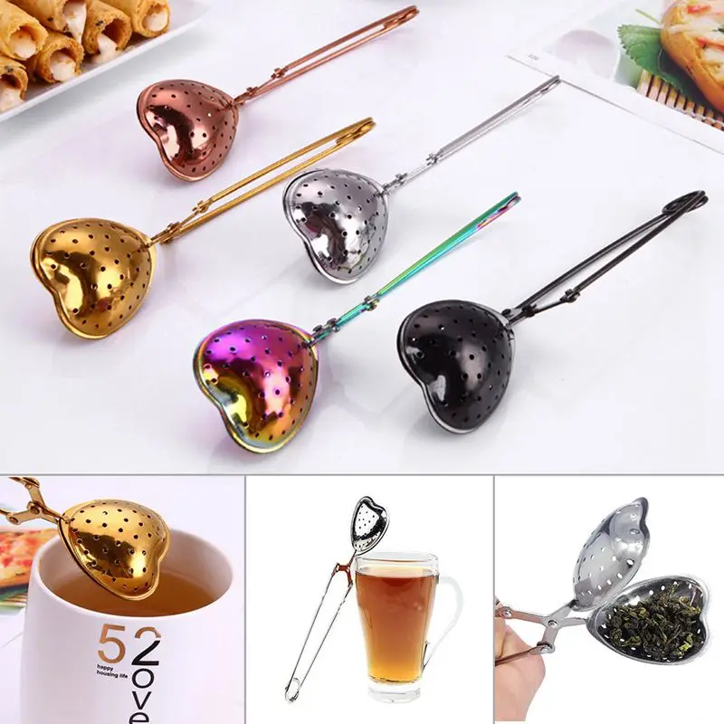 

opening promotion-creative heart-shaped vacuum titanium plated stainless steel telescopic tea ball tea filter seasoning ball f
