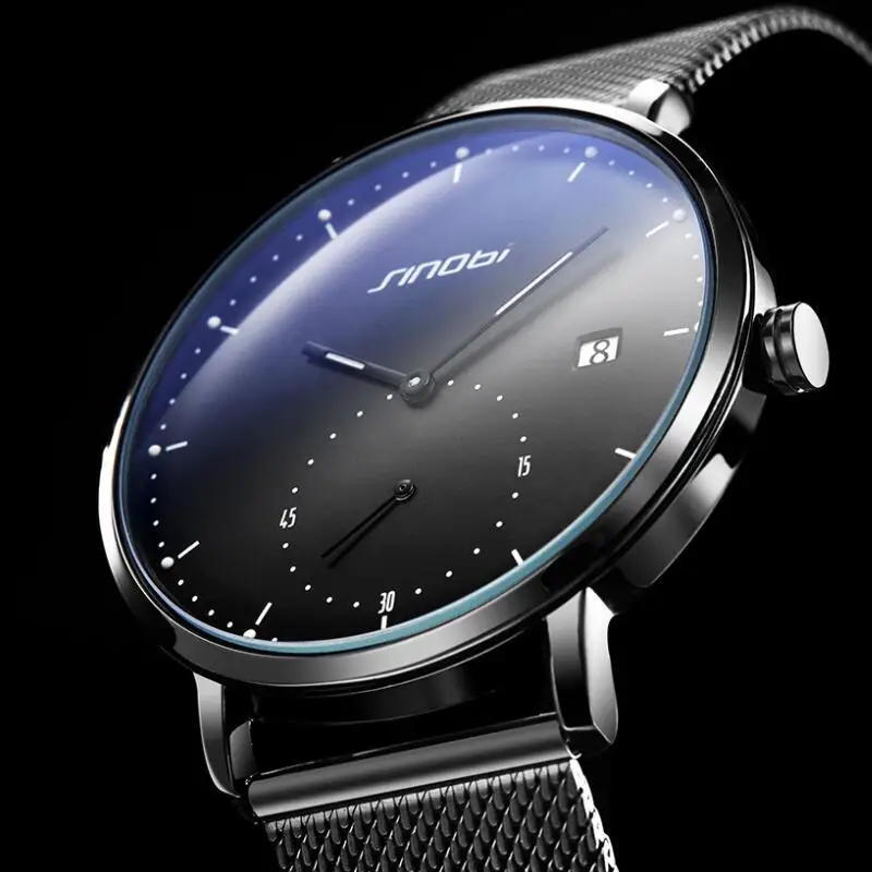 

Top Luxury Brand SINOBI Watch Men Quartz Wristwatch Black Mesh Band Stainless Steel Men's Watches Mens Watches Relogio Masculino