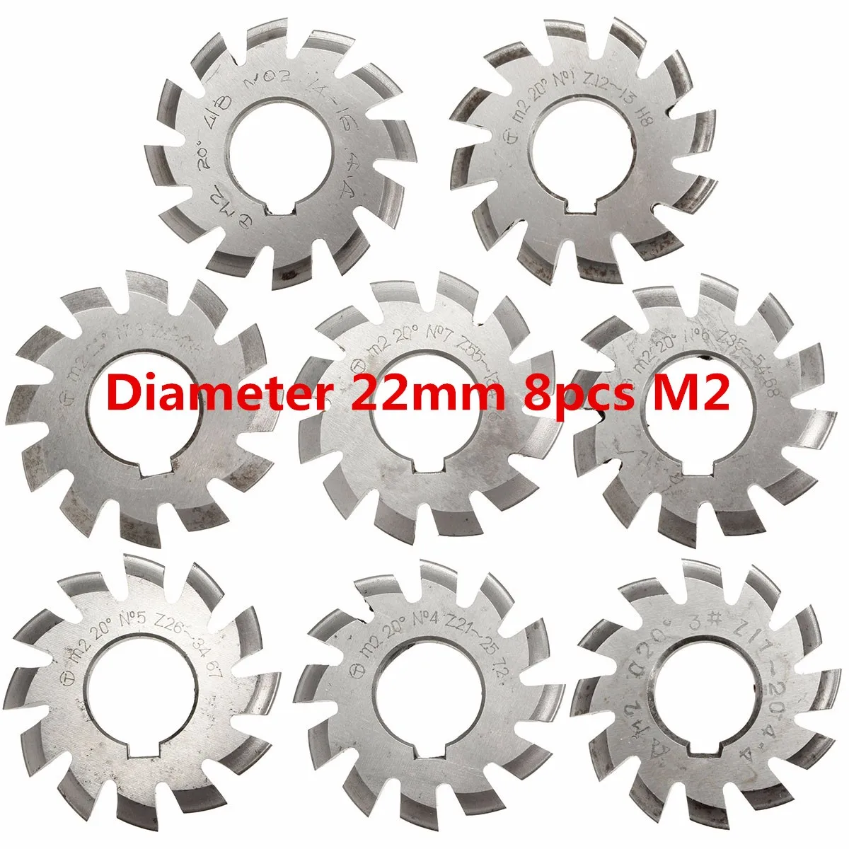 Lot 8pcs M2.0 20degree #1-8 Involute Gear Cutters HSS