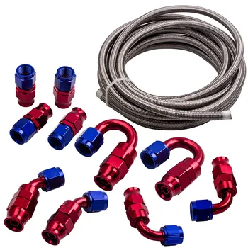 

20FT AN6 Stainless Steel Braided Fuel Line Fitting Hose End Adaptor Kit Swivel