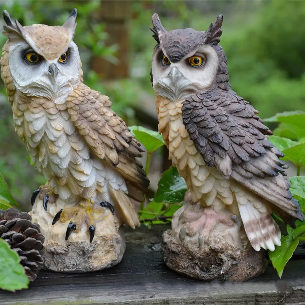 Simulate Owl Shape Decoy Realistic Adornment for Garden Birds Outdoor Decoration