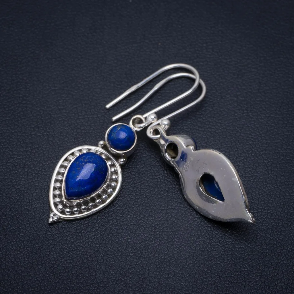 

Natural Lapis Lazuli Handmade Unique 925 Sterling Silver Earrings 1.75" A2677