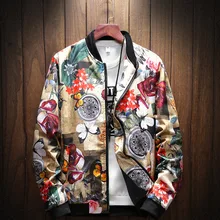 #4374 2019 Spring Stand Collar Vintage Floral Print Coat Men Plus Size 5XL Streetwear Bomber Jacket Mens Fashion 